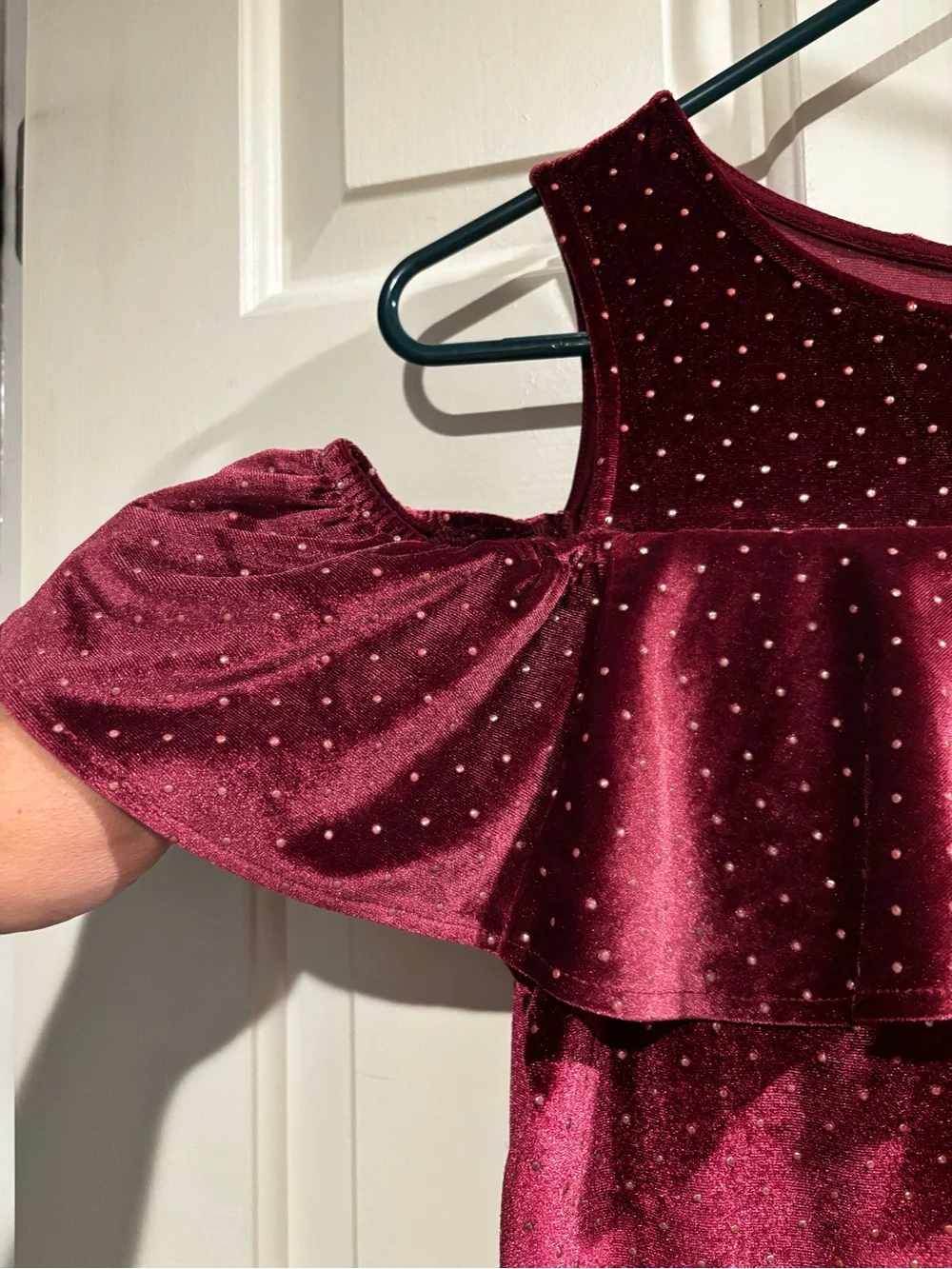 art class Burgundy Velvet Cold- Shoulder Dress